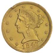 1847-D $5.00 Liberty Head Gold Half Eagle Rim Damage - Dahlonega Gold