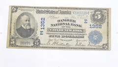 1902 $5 Hanover Nat'l Bank Of New York National Currency Large Note