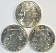 Near Gem BU 1949, 1950, & 1951 Franklin Half Dollars