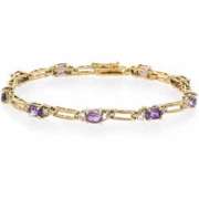 18K Gold over Sterling Silver Amethyst  & Diamond Accent Rectangle Link Bracelet