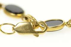 14K Yellow Gold Retro Oval Black Onyx Statement Chain Bracelet