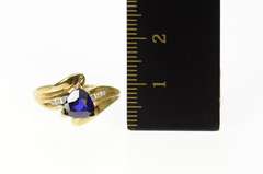 10K Yellow Gold Trillion Syn. Sapphire Diamond Accent Bypass Ring