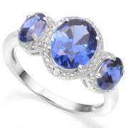 925 STERLING SILVER OV 7*9 MM LAB TANZANITE WOMEN RING