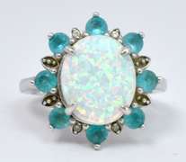 Synth Opal & CZ Ring in Sterling Silver