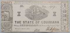 Louisiana State 1864 $ 1 Unc Note March 1 1864