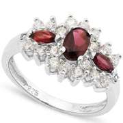 1.02 CT GARNET & 1.17 CT LAB CREATED DIAMOND 925 STERLING SILVER RING
