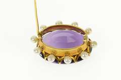 18K Yellow Gold Amethyst Pearl Halo Victorian Statement Pin/Brooch