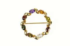 14K Yellow Gold Retro Topaz Garnet Andalusite Peridot Pin/Brooch