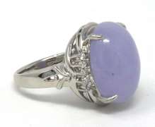 Impressive Platinum Oval Cabochon Shape Cut Lavender Jade Cocktail Ring