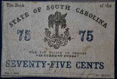 State Of South Carolina 75 Cents 1863, Circulated.