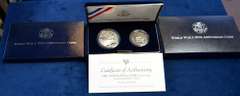 World War II 50th Anniversary Commemorative Coins. Two-Coin Proof Set.