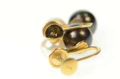14K Yellow Gold Black & White Pearl Retro Screw Back Earrings