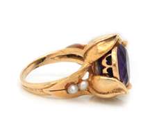 Incredible Bespoke Amethyst and Pearl Flower Ring