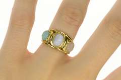 14K Yellow Gold Quartz & Agate Carved Scarab Retro Statement Ring