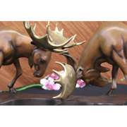 Two Moose Fight Bronze Statue Sculpture