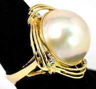 Majestic Blister Pearl with Diamond Accents Ring in 14KT Yellow Gold