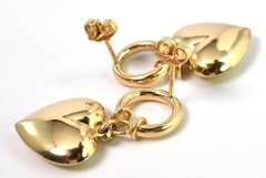 Fun Dangling Heart Earrings in 14KT Yellow Gold
