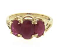 Fancy Yellow Gold 3 Stone Ruby Ring