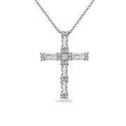 Sterling Silver Baguette-cut Cross Necklace Made with Swarovski Zirconia