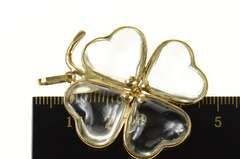 18K Yellow Gold Retro Glass Heart Shamrock Clover Lucky Pendant