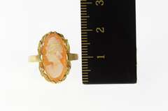 10K Yellow Gold Retro Classic Carved Shell Cameo Lady Ring