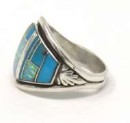 Sterling Silver Signed Opal and Turquoise Ring