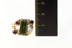 14K Yellow Gold 4.72 Ctw Green Tourmaline Ruby Diamond Ring