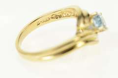 14K Yellow Gold Ornate Blue Topaz Diamond Wavy Bypass Ring