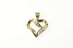 10K Yellow Gold Classic Baguette Diamond Heart Love Pendant