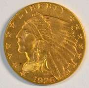 Very Choice BU 1926 US $2.50 Indian Gold Piece. Fresh
