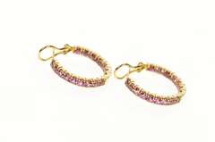 14K Yellow Gold Pink Tourmaline Inside Outside Statement Hoop Earrings