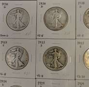 Lot Of Ten Circulated Walking Liberty Half Dollars.