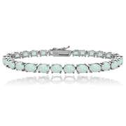 Sterling Silver 5.15ct Created White Opal 6x4mm Oval Tennis Bracelet