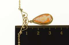 12K Yellow Gold Ornate Pear Carved Lady Cameo Statement Necklace