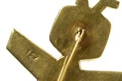 18K Yellow Gold Peruvian Figurine Emerald Inset Statement Pin/Brooch