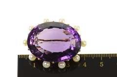18K Yellow Gold Amethyst Pearl Halo Victorian Statement Pin/Brooch