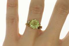 10K Yellow Gold 1940's Lime Quartz Star Rhinestone Accent Ring