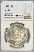 Great near Gem 1880-S Morgan Silver Dollar. NGC MS64