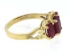Fancy Yellow Gold 3 Stone Ruby Ring
