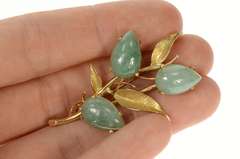 14K Yellow Gold Pear Jadeite Floral Leaf Cluster Statement Pin/Brooch