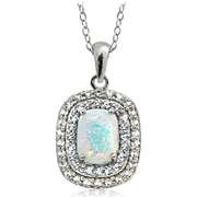 Sterling Silver Created Opal with Blue & White Topaz Oval Necklace