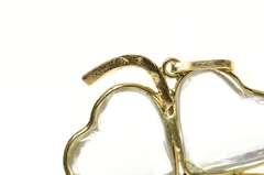 18K Yellow Gold Retro Glass Heart Shamrock Clover Lucky Pendant