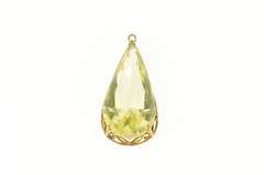 14K Yellow Gold Pear Quartz Massive Filigree Statement Pendant