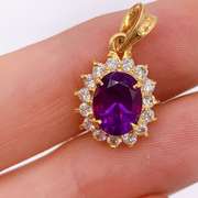 14kt Yellow Gold & Amethyst Halo Pendant