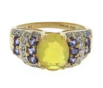 Fantastic Mexcian Fire Opal, Tanzanite and Diamond Ring