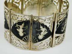 Vintage Wide Sterling Siam Panel Link Bracelet