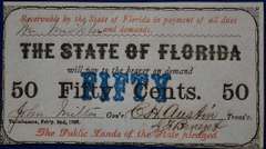 State Of Florida, Tallahassee. 1863 50 Cents. Almost Uncirculated. Small Tear.