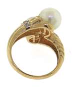 Formal Yellow Gold Double Pearl & Diamond Bypass Ring