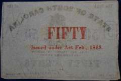State Of South Carolina 50 Cent 1863. Circulated.