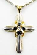 2-Tone Sterling Sapphire & Diamond Cross with Chain